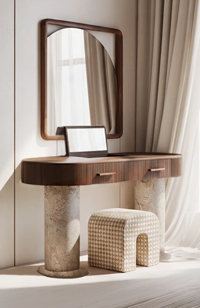 elegant sofa with wooden coffee table with spectacula view omn the ocean