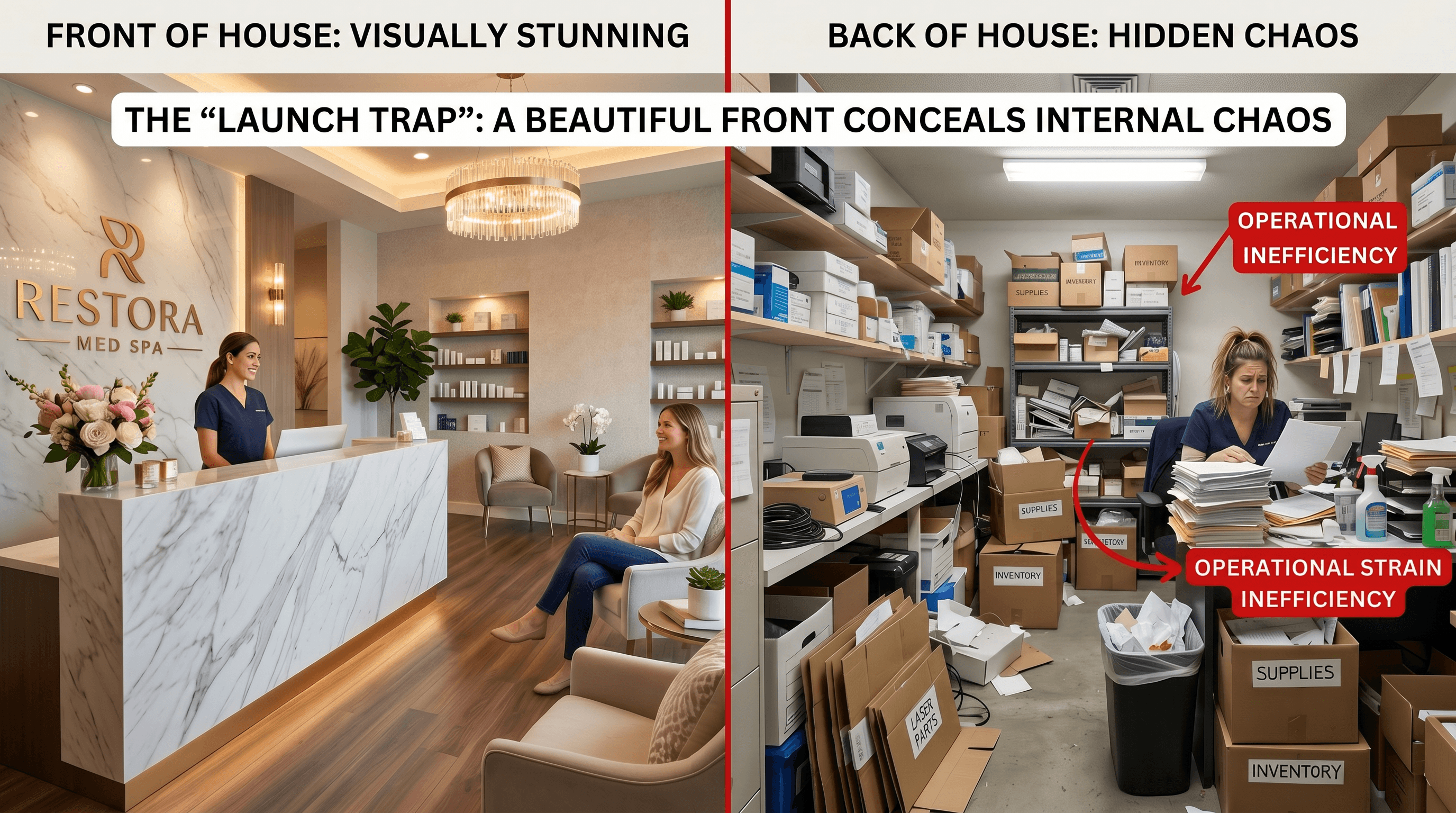 Contrast Visual: Polished Front vs. Disorganized Back