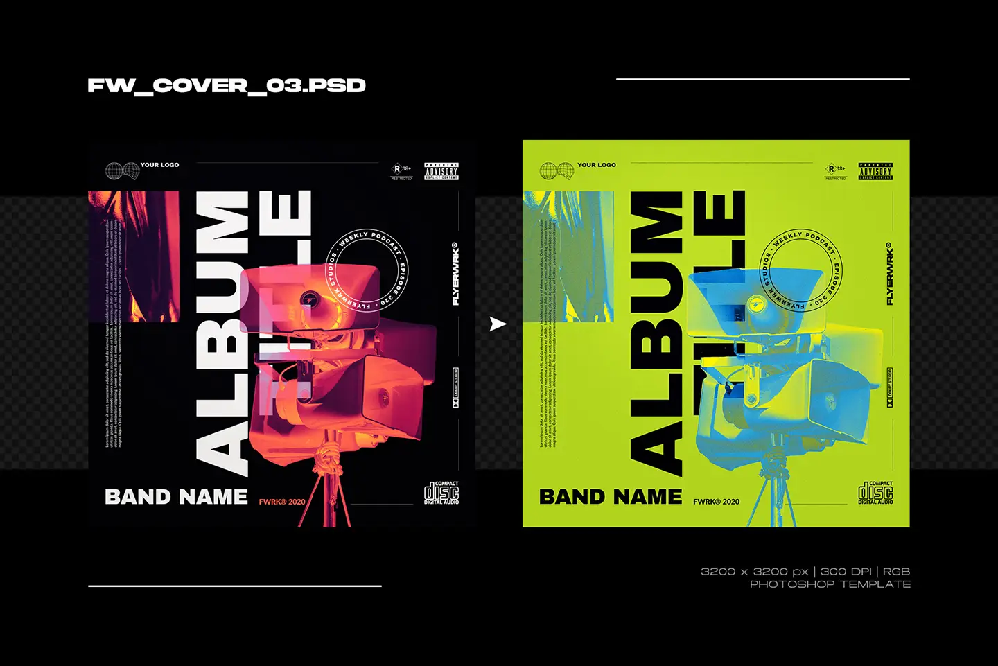 High contrast green and black cover design templates volume one suitable for podcasts or mixtapes