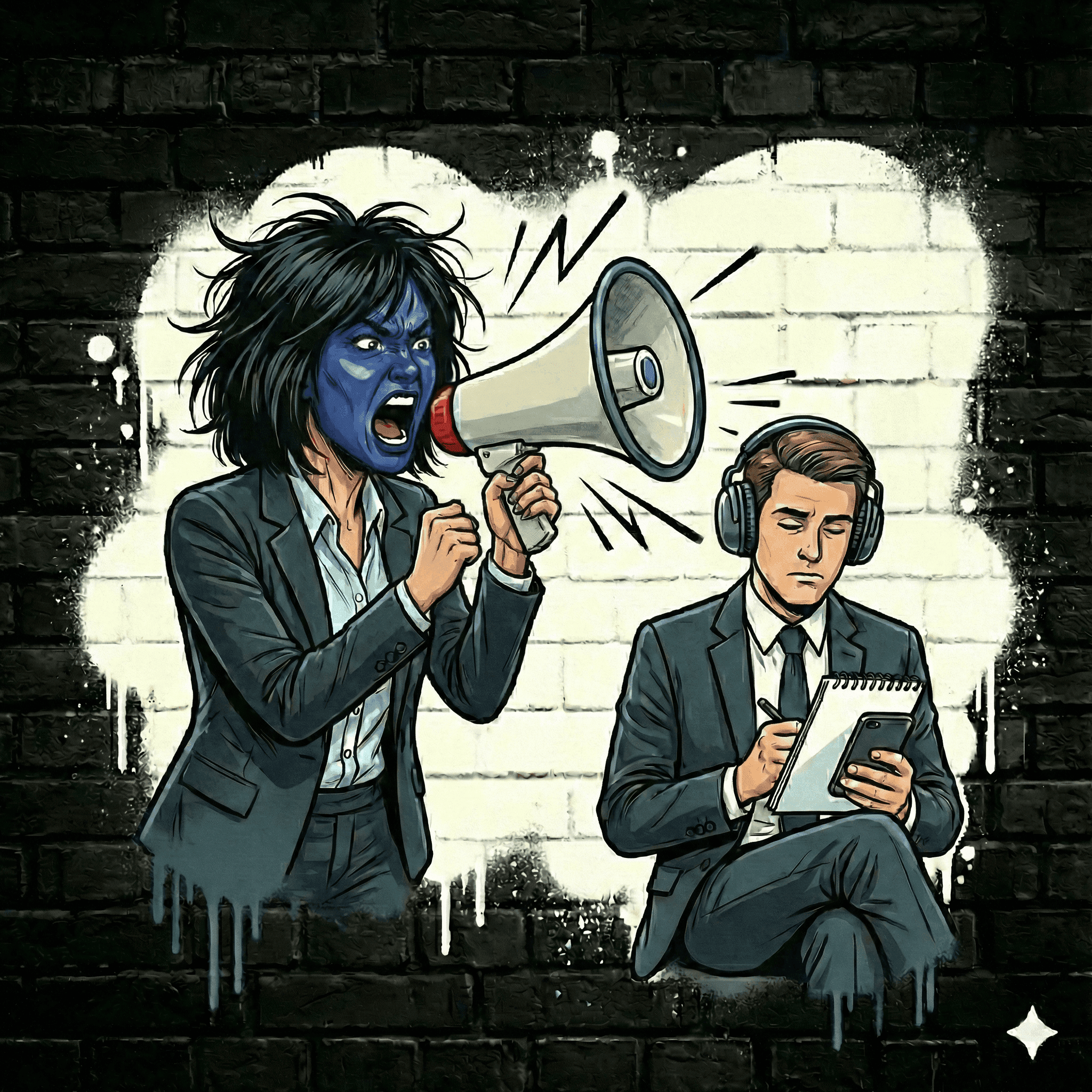 woman screaming at journalist until shes blue in the face