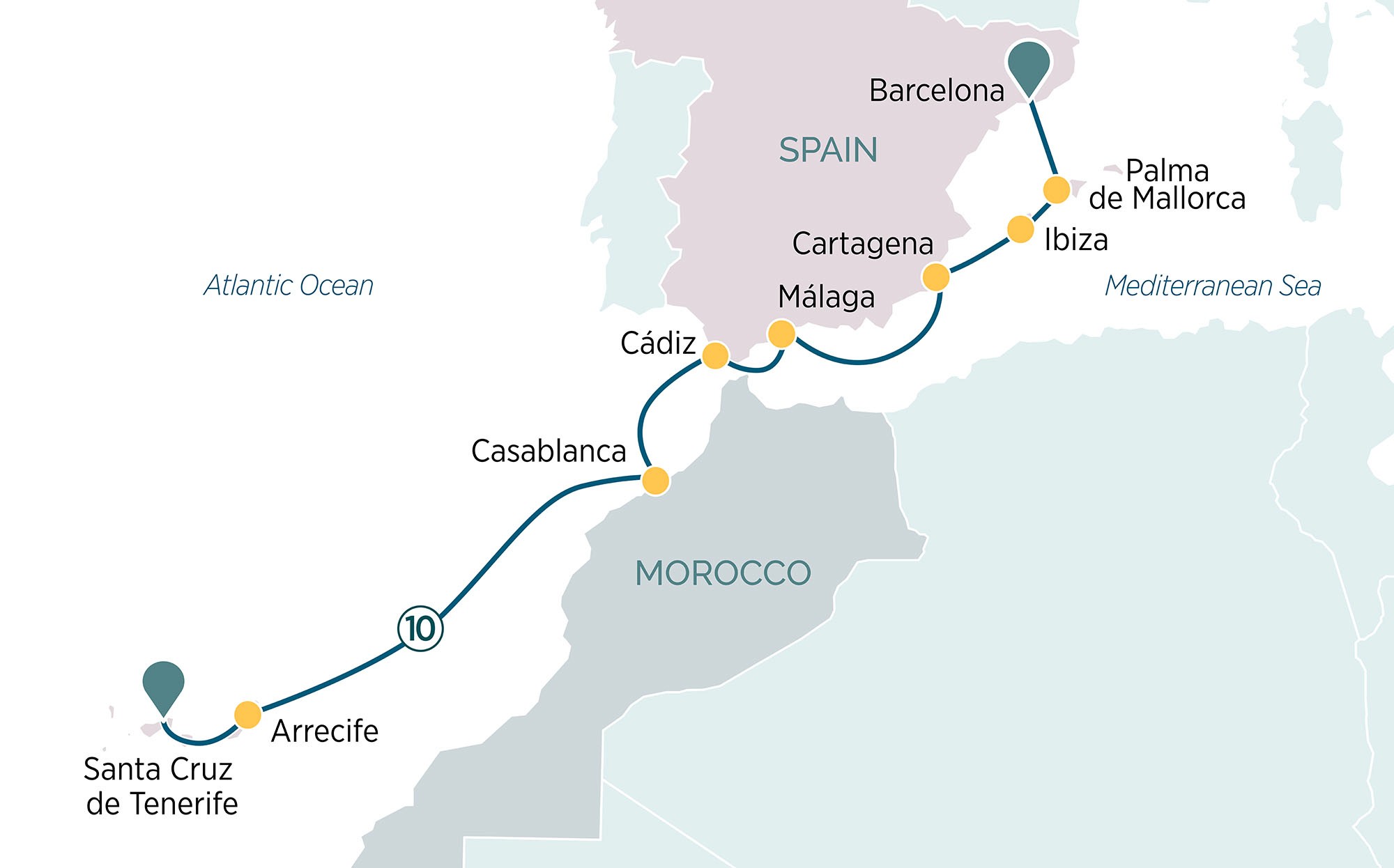 Emerald Canaries to Barcelona Map