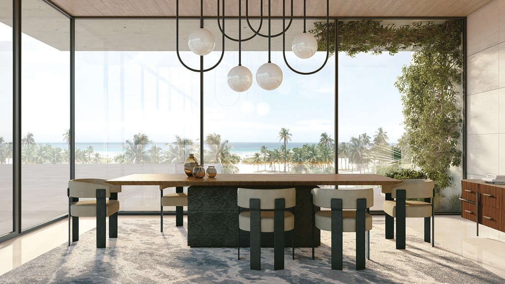 elegant dining room in front of the ocean