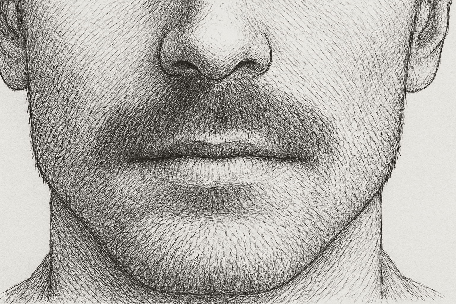 Light stubble moustache with natural soft edges.