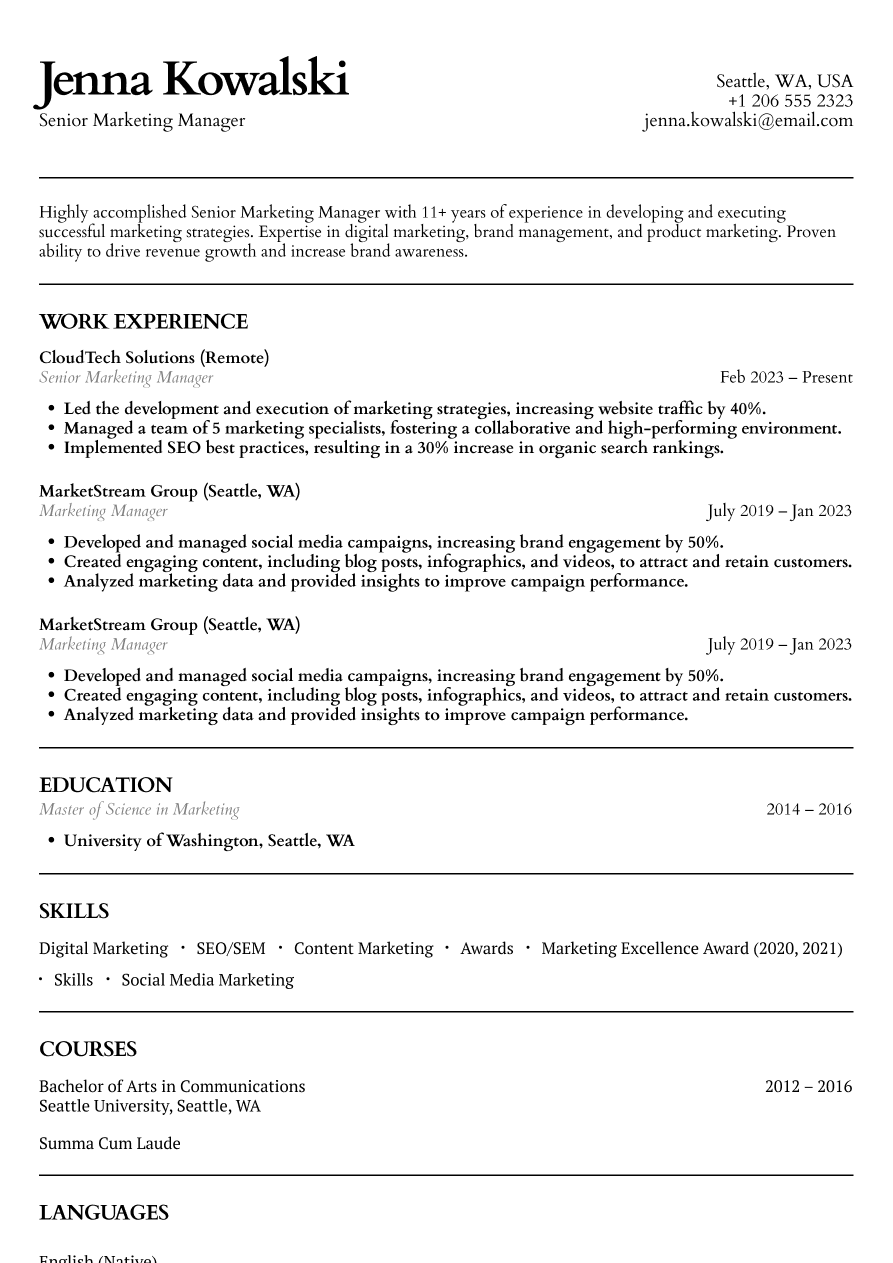 Senior marketing manager resume example