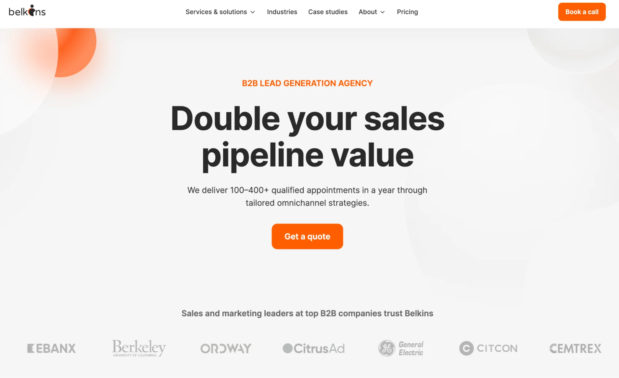 Belkins homepage: full-service B2B lead generation and appointment-setting agency