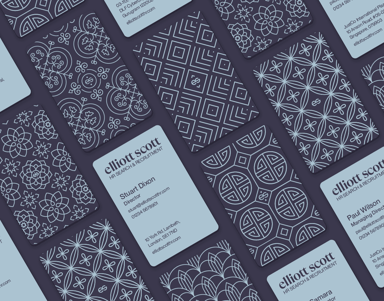 Elliott Scott HR brand identity business cards
