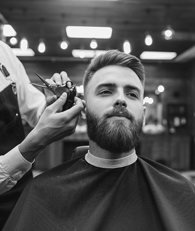 "Barbershop interior showing barber chairs and grooming tools"