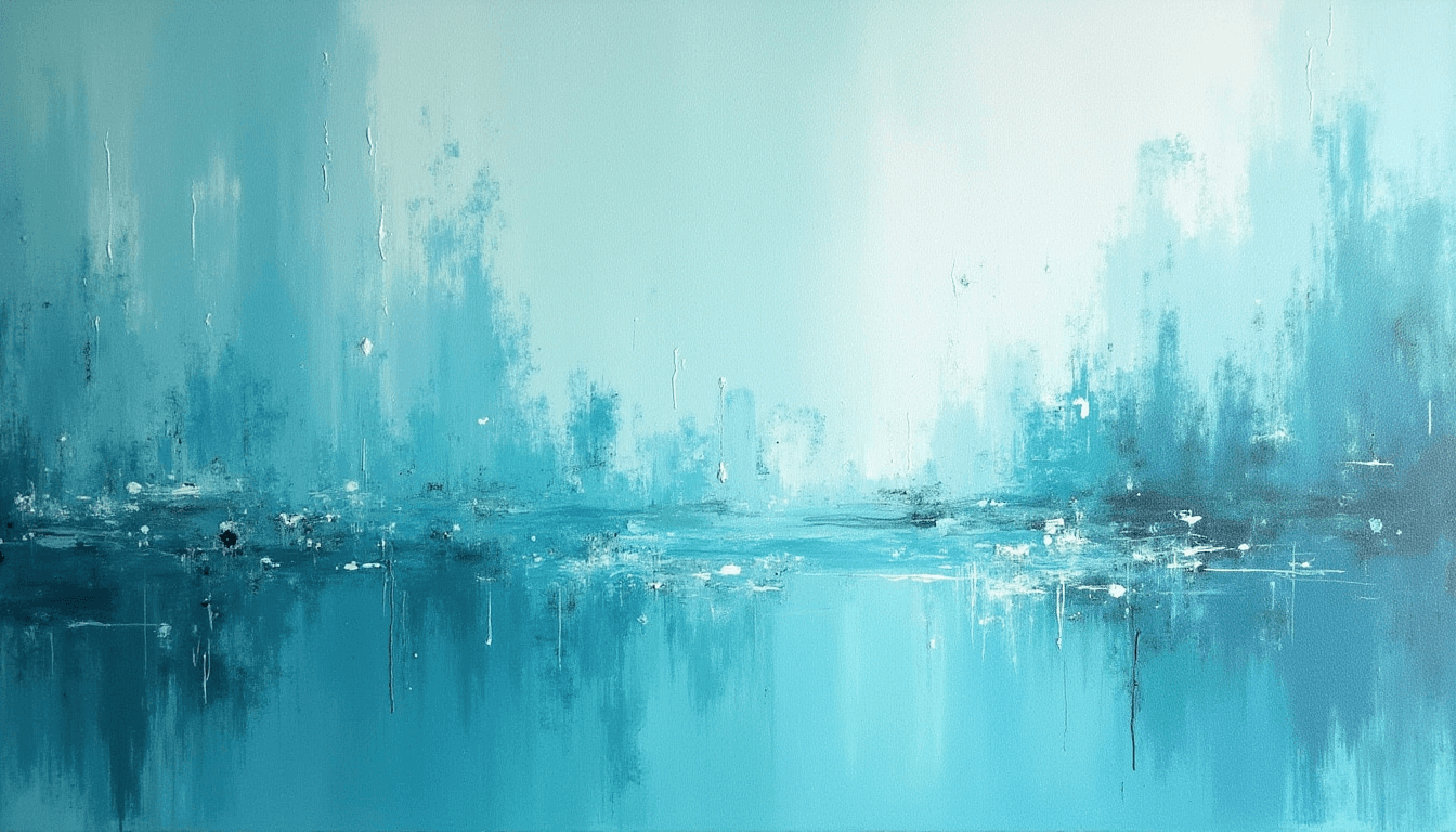 Abstract teal monotone oil painting