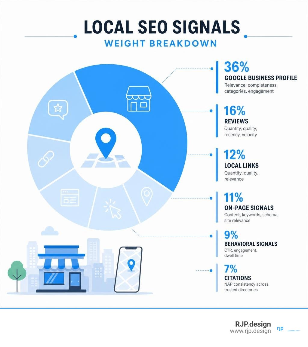Local SEO signals weight breakdown infographic infographic