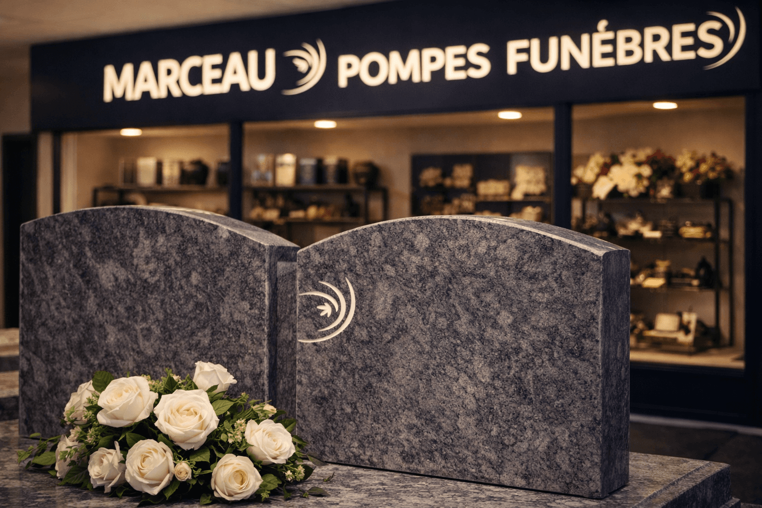Devanture d'agence de pompes funèbres