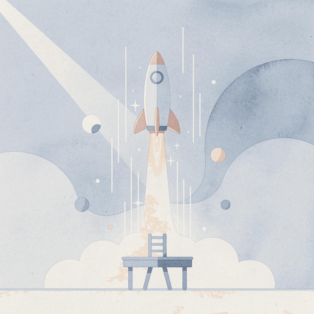 Scene illustration of a custom shirt launching upward, representing the ease of getting started with custom apparel