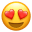 Un emoji jaune souriant avec des yeux en forme de cœur rouge, exprimant l'amour ou l'adoration.