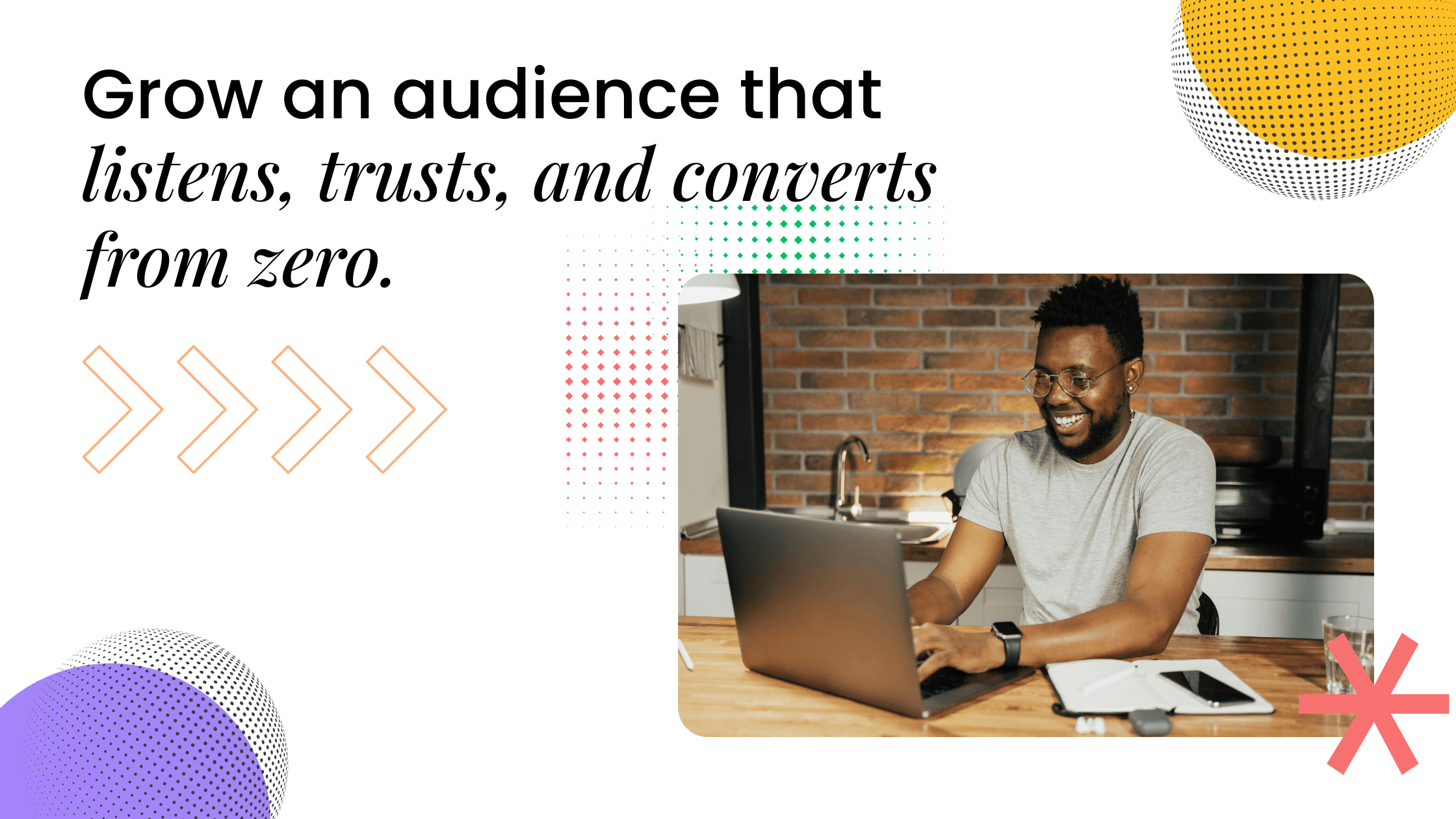 Coach working on a laptop, representing how to grow an engaged audience from zero that listens, trusts, and converts over time.