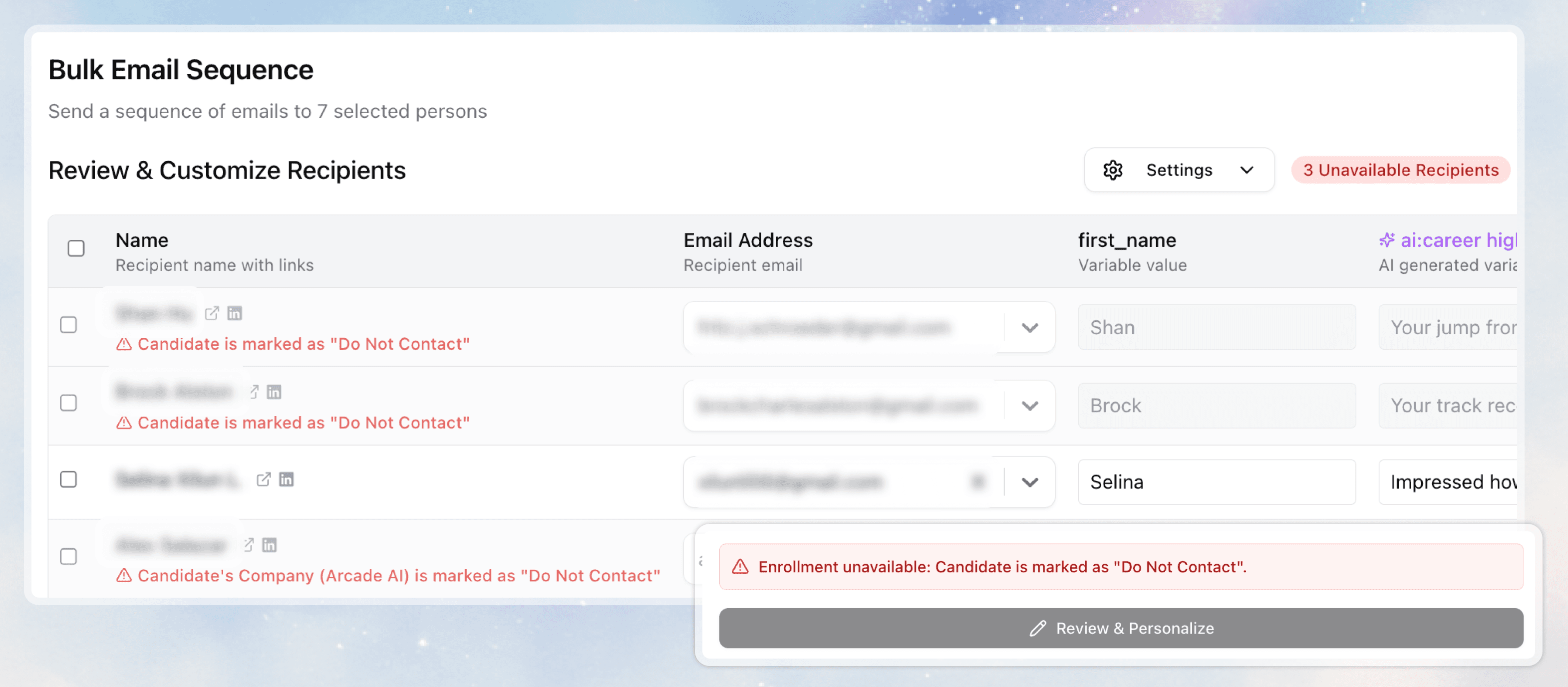 Stardex ATS + CRM - Block Emails to Candidates Feature