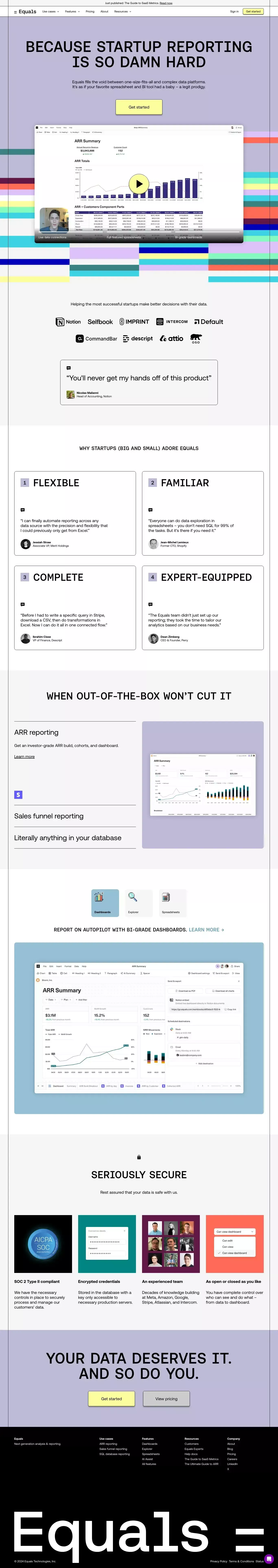 Equals landing page screenshot showcasing Tech and Marketing design