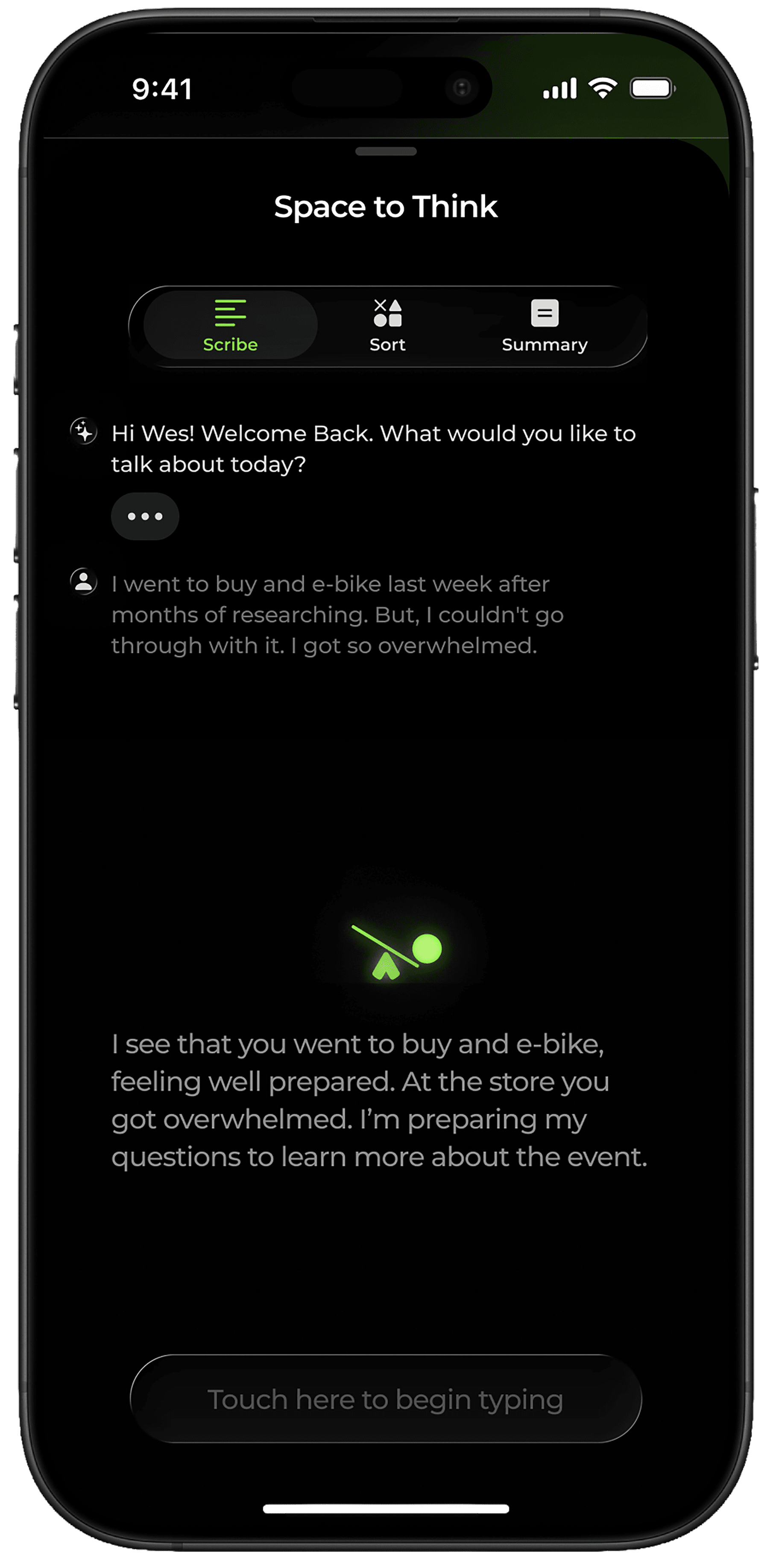 "Summary" Screen. This Pan has summarized important points of the conversation.
