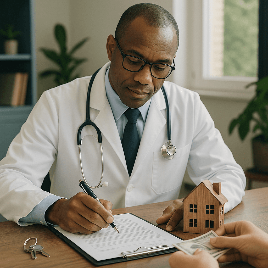 A silver calculator with black buttons rests atop a closed red notebook, accompanied by a black pen, all set against a plain white background.