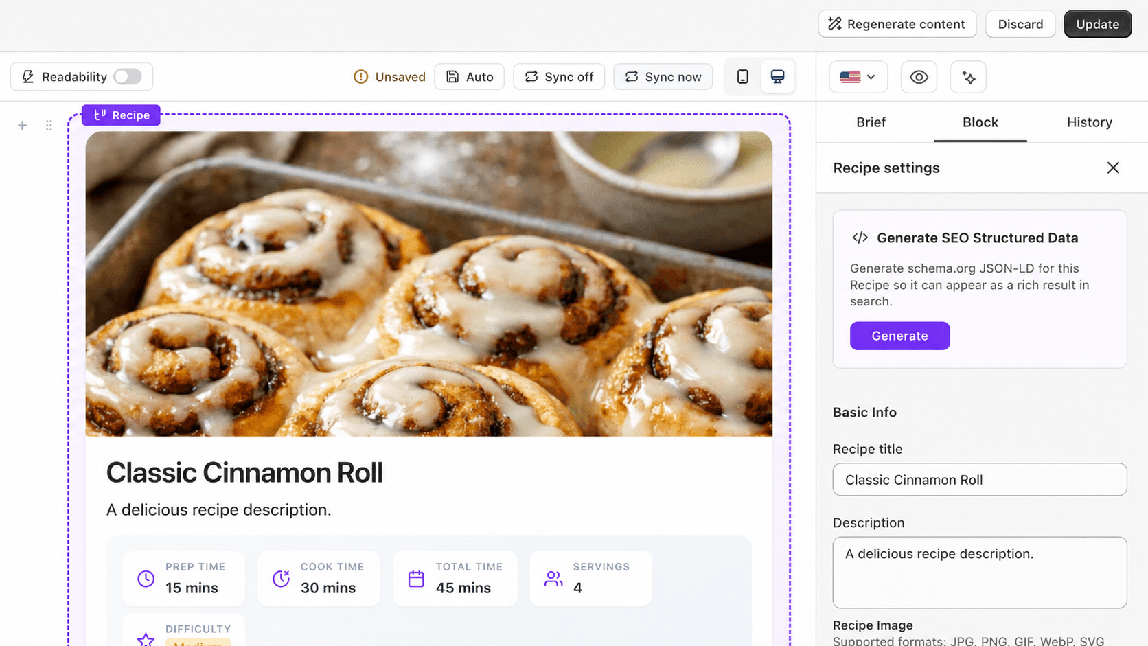 How to generate structured data for Recipe block in Shopify