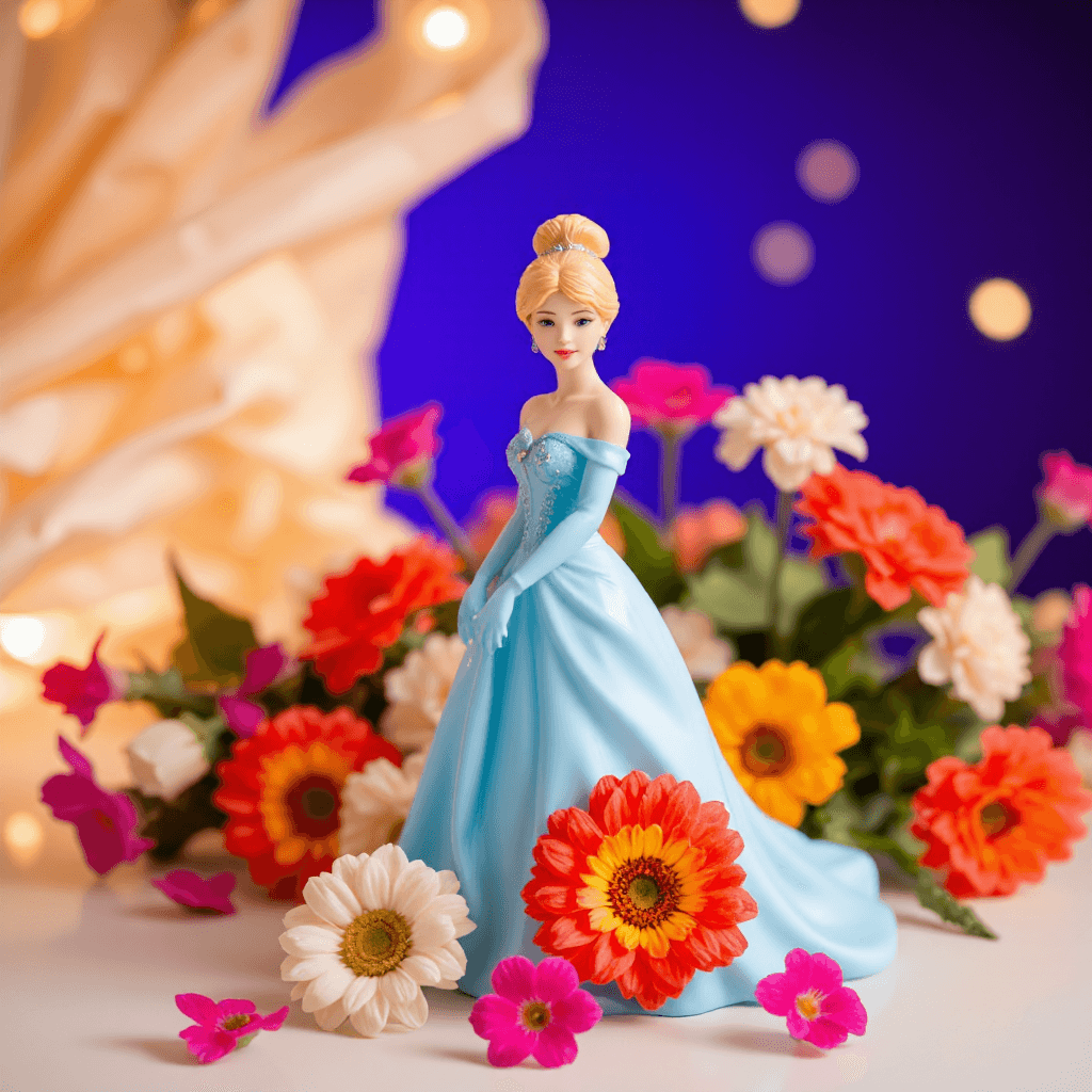 product photography of a figurine of a princess character, designed for display or play