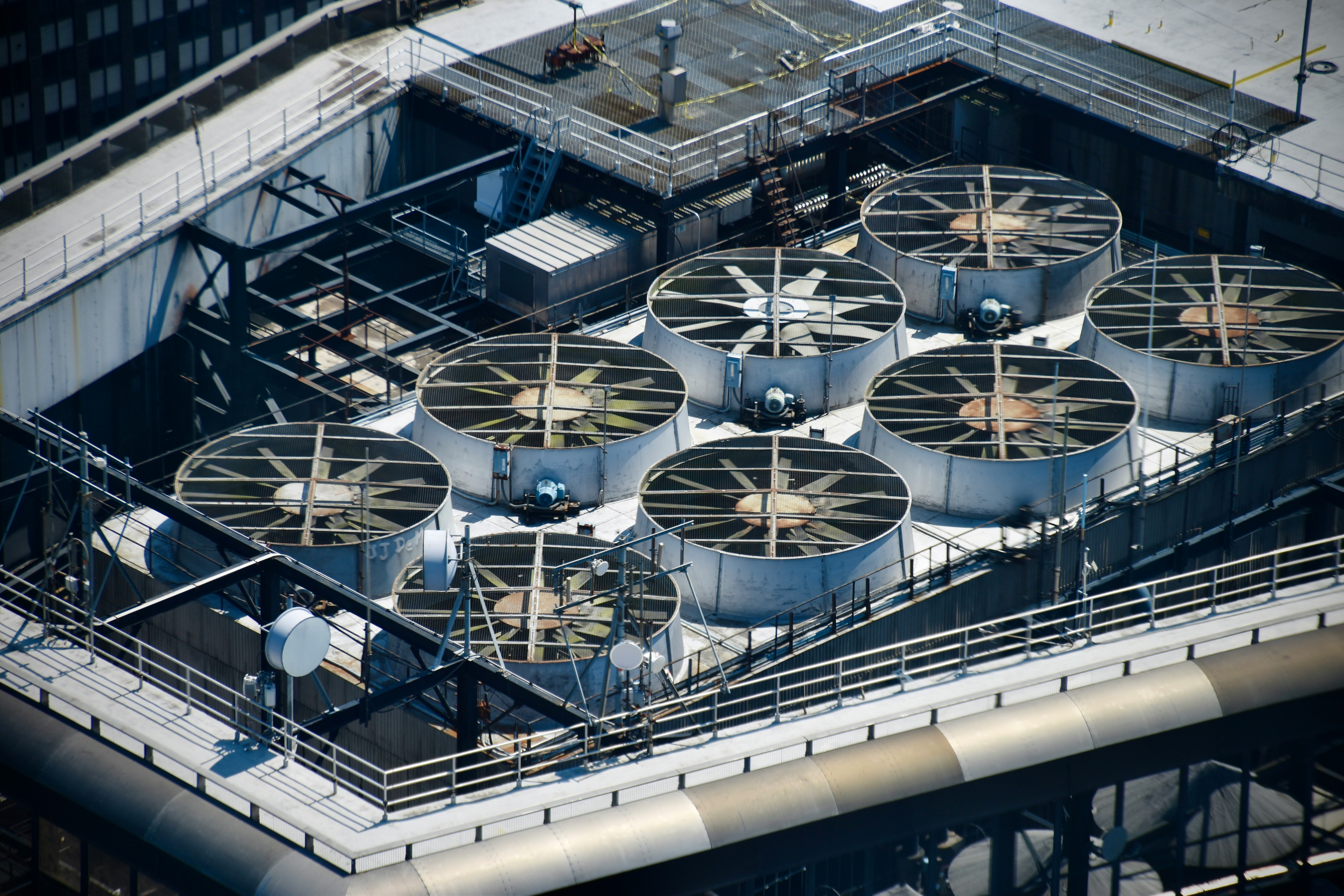 Commercial HVAC systems on a rooftop serving a building in Toronto