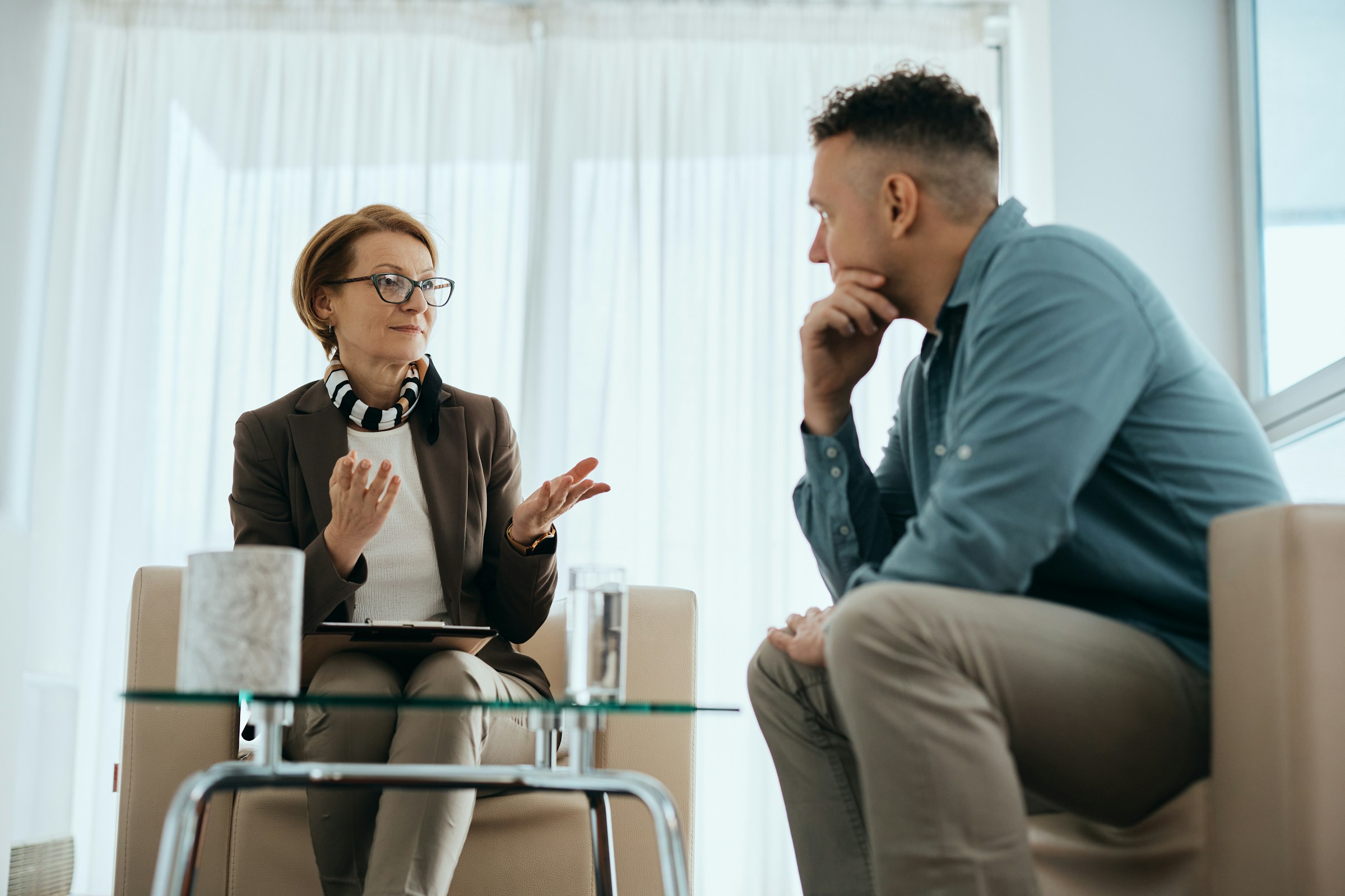 man listening to advisor