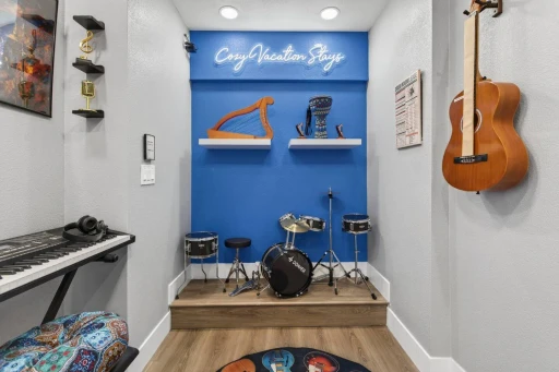 Music stage with drums, keyboard and guitars, Retro Vegas in North Las Vegas