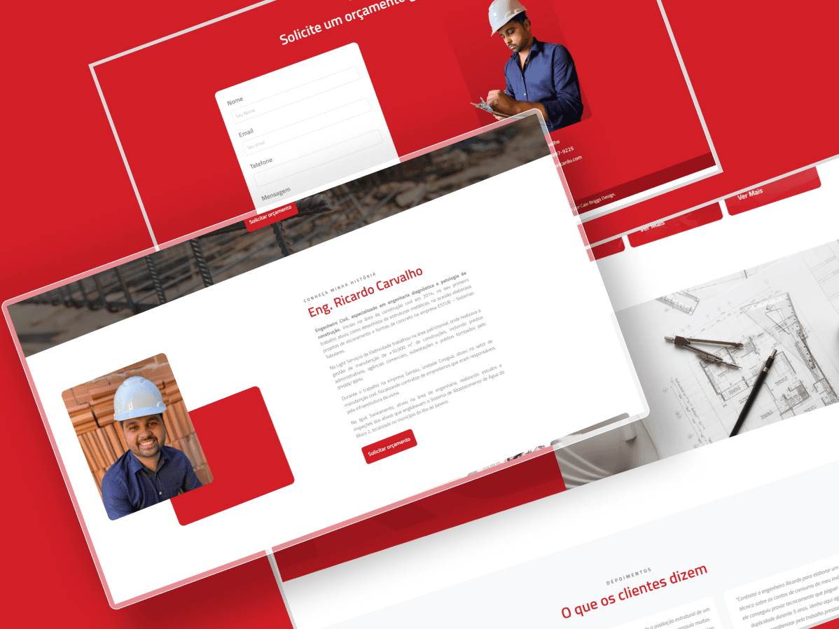 Mockup de telas do site do Engenheiro Ricardo