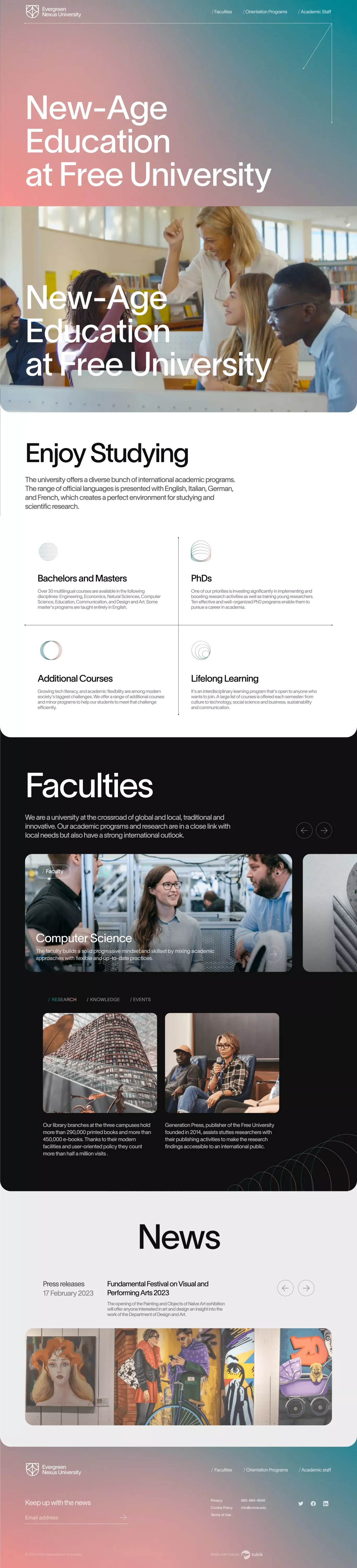 Free University landing page screenshot showcasing Education and Local Business design