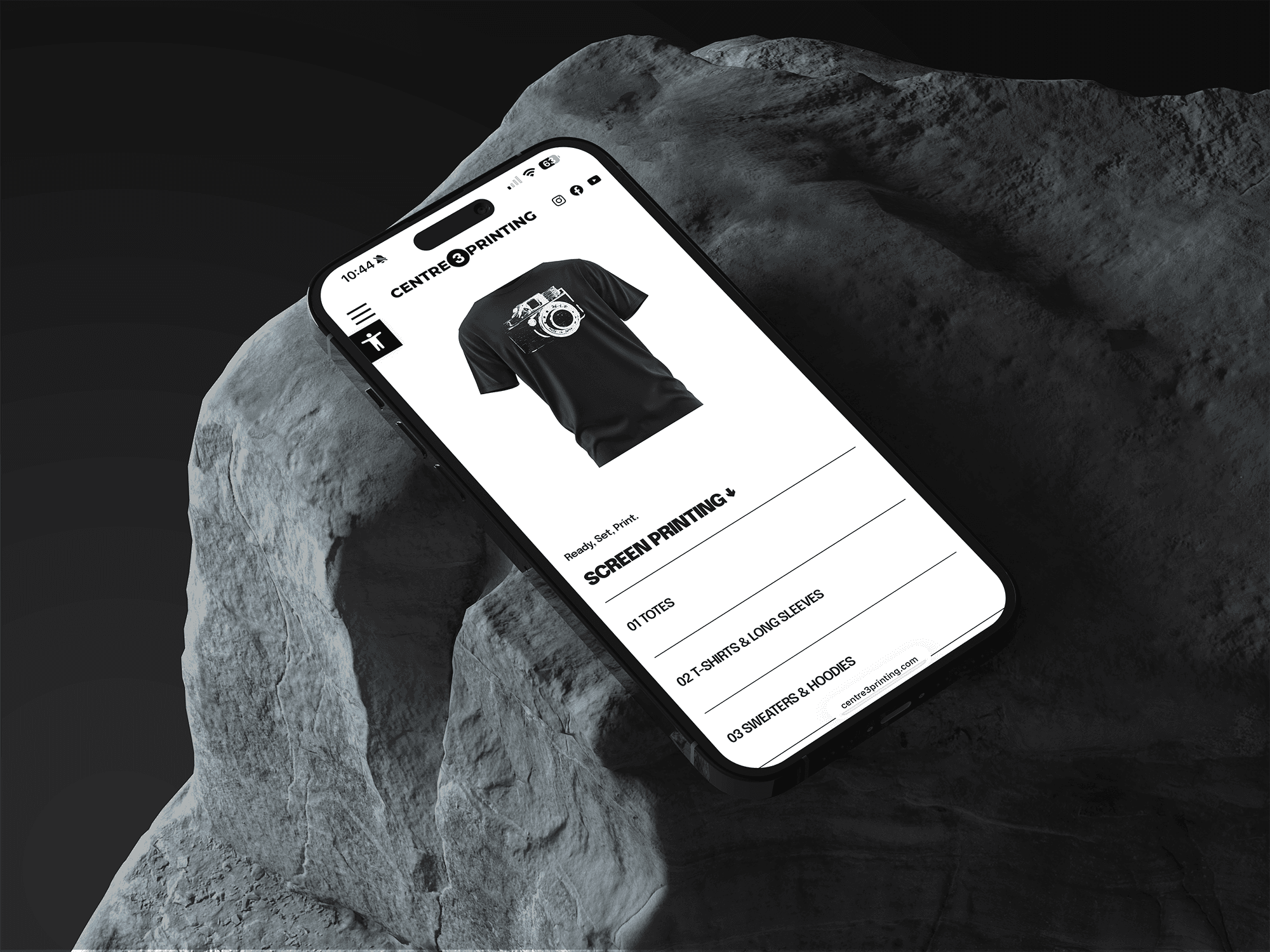 Homepage layout highlighting apparel printing and workshops