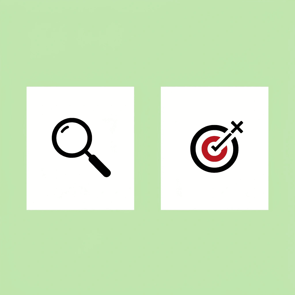 Comparison showing repetitive search results on the left versus improved outcomes with a personalized strategy on the right