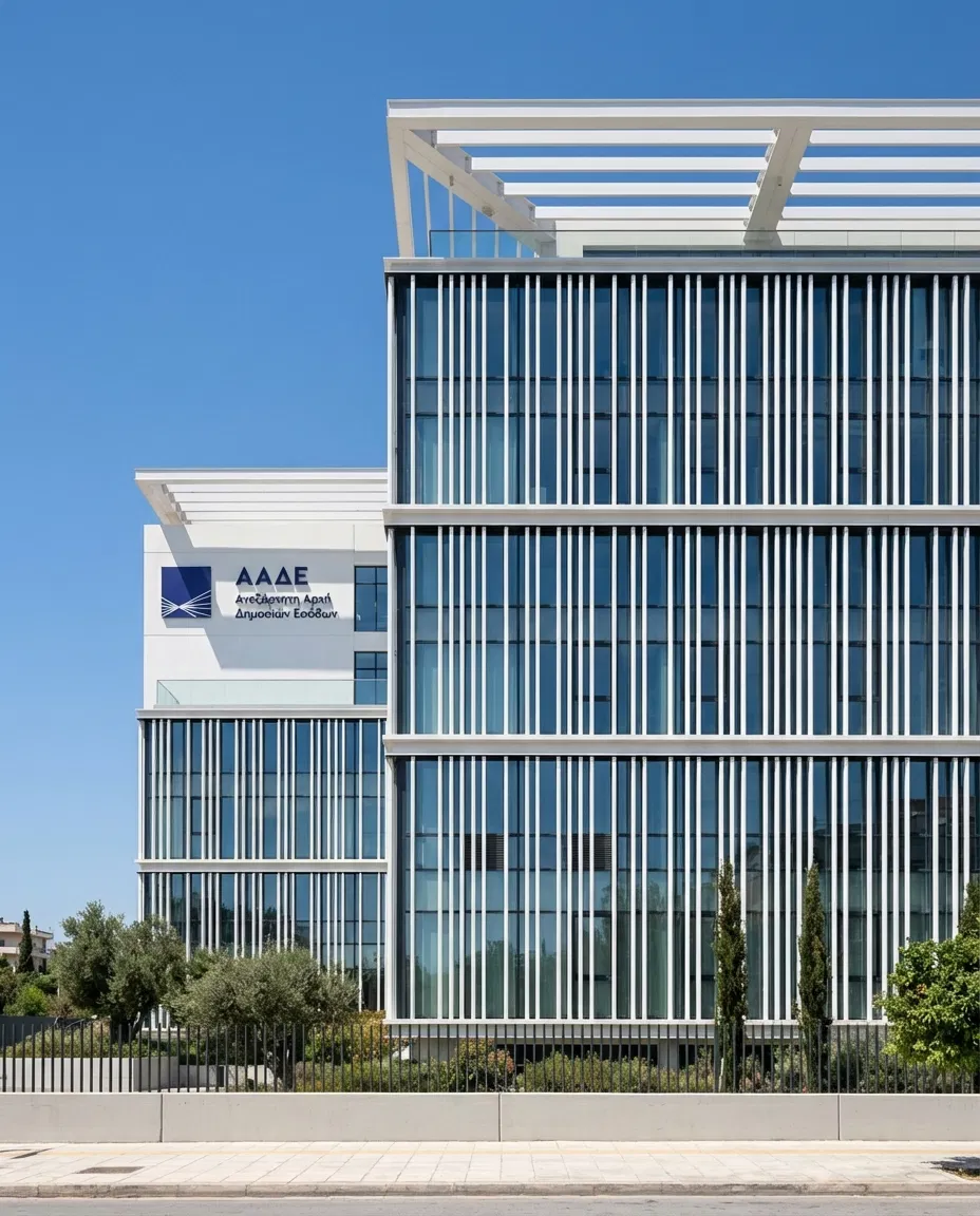 Exterior view of the AADE building in Greece.