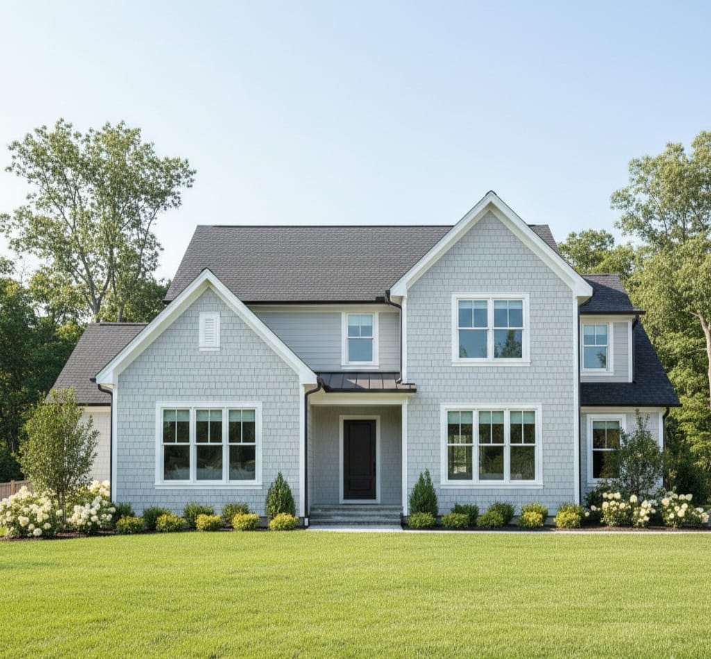 Slightly off-center view of a typical residential home in Indiana
