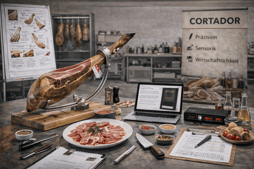 Cortador bei der professionellen Schinkenpräsentation