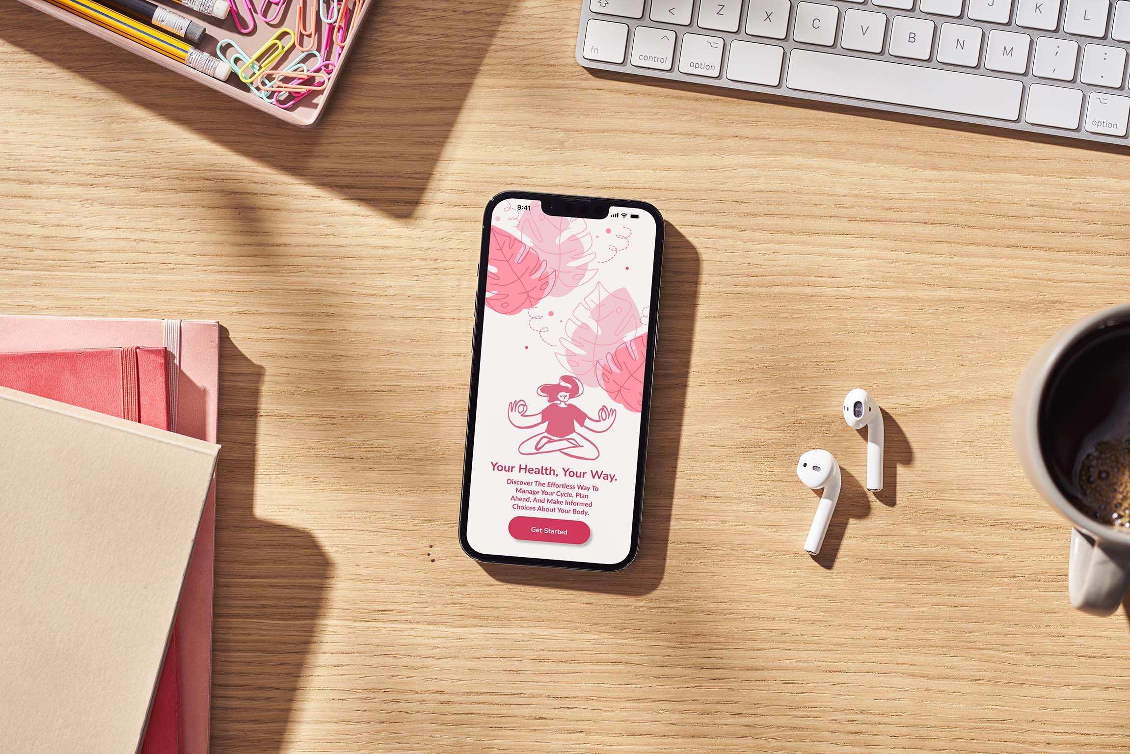 a cell phone on a white block