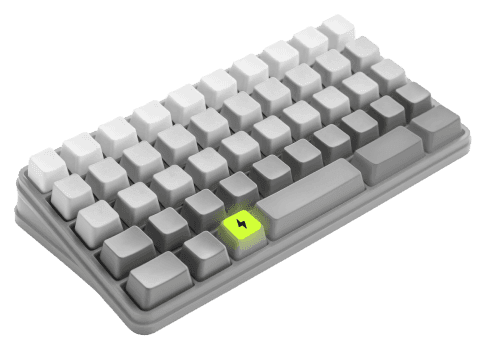 Gray mechanical keyboard illustration with glowing key