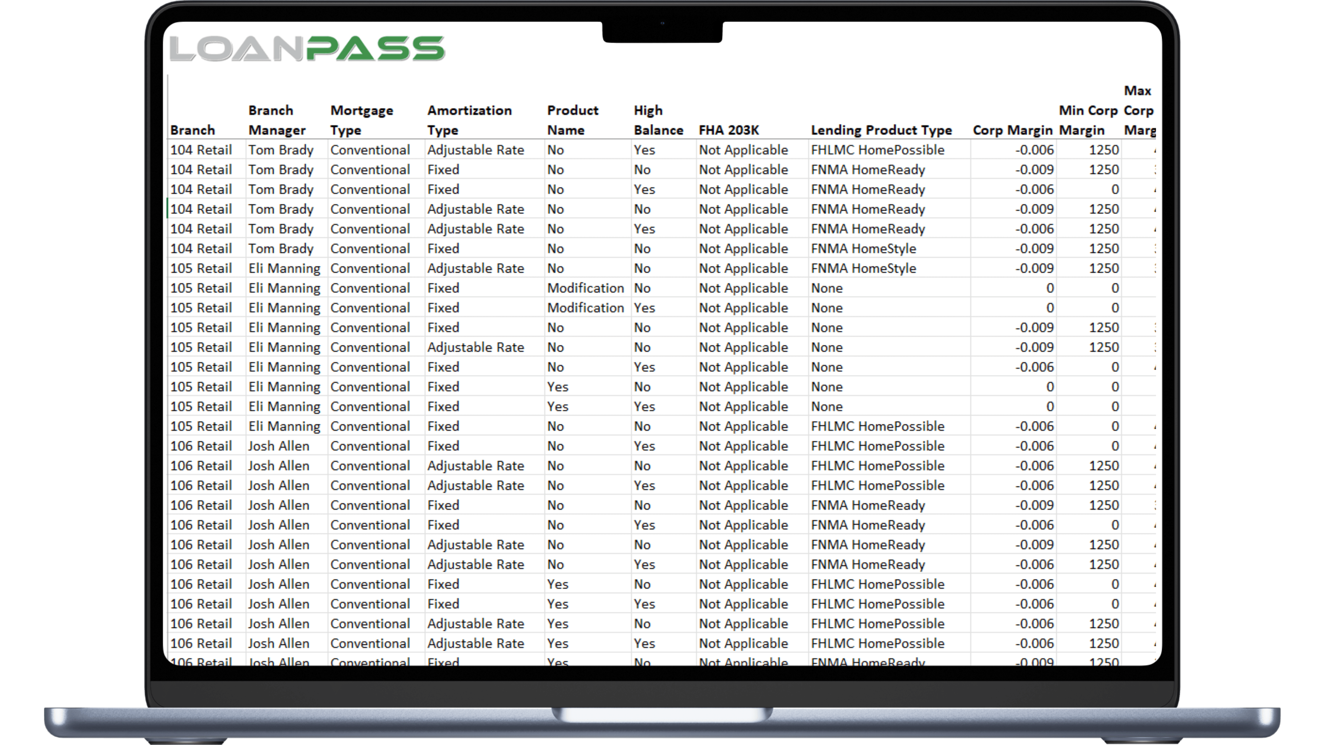 Laptop screen displaying data table with Custom Margins