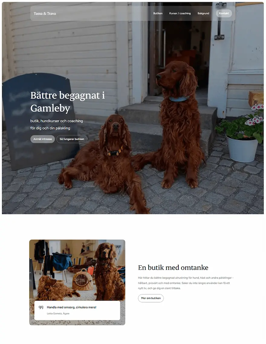 Kundcase - Tassa och Trava i Gamleby / Västervik - Butik och hundkurser