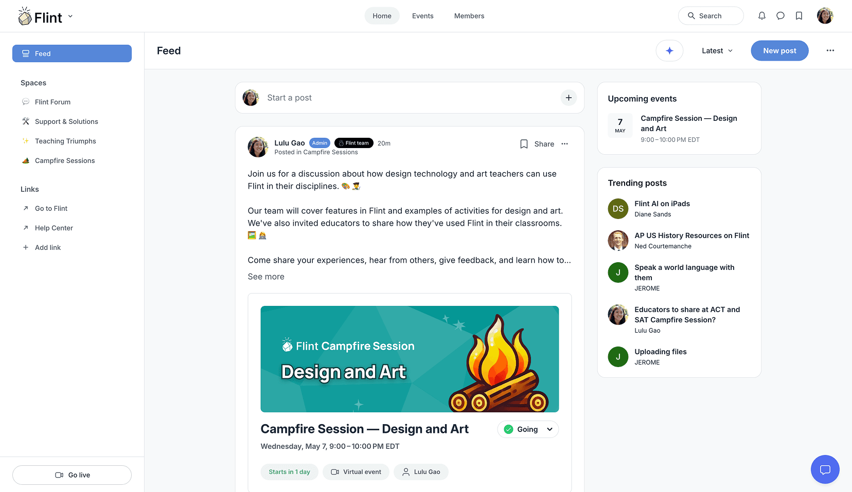Screenshot of Flint's community platform