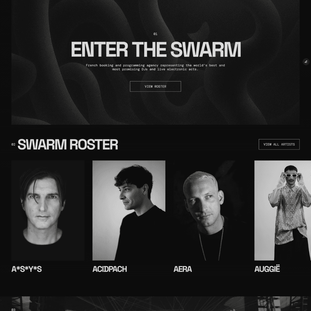 Swarm Production – site web d'une agence de booking et production musicale
