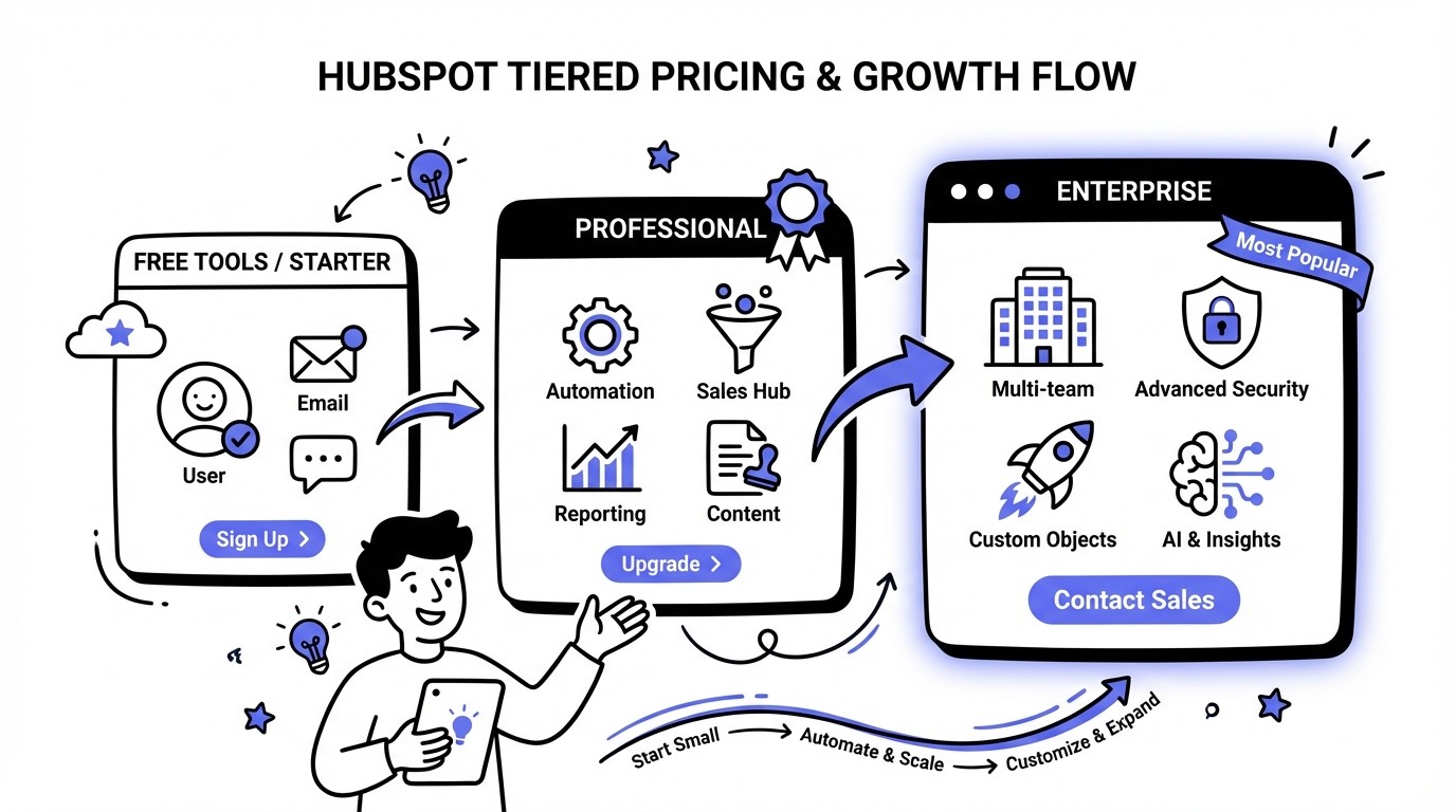 Diagram illustrating A visual representation of HubSpot's tiered pricin
