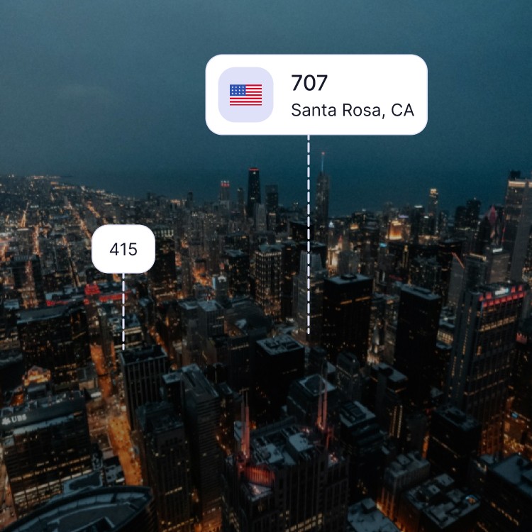 City skyline of Santa Rosa showing the 707 area code and surrounding area codes