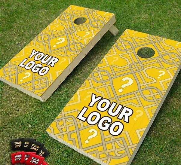 Cornhole Amsterdam rental set with two boards and beanbags on grass