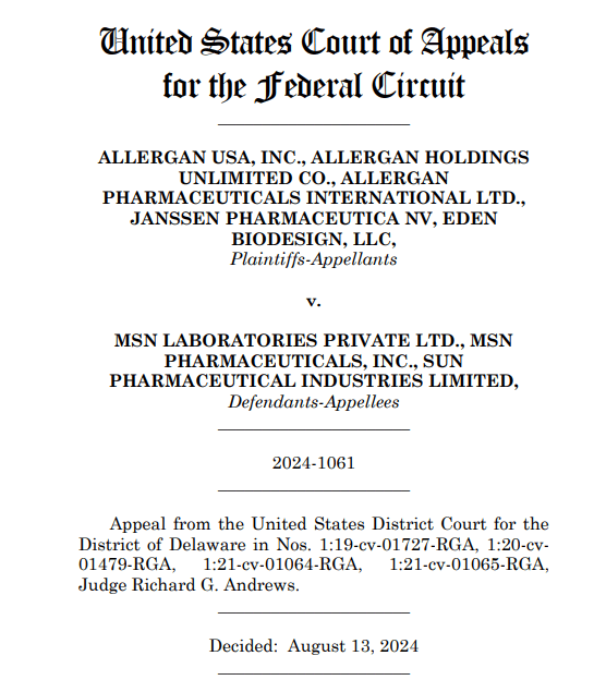 Allergan USA v. MSN Labs(Fed. Cir. 2024) 판결