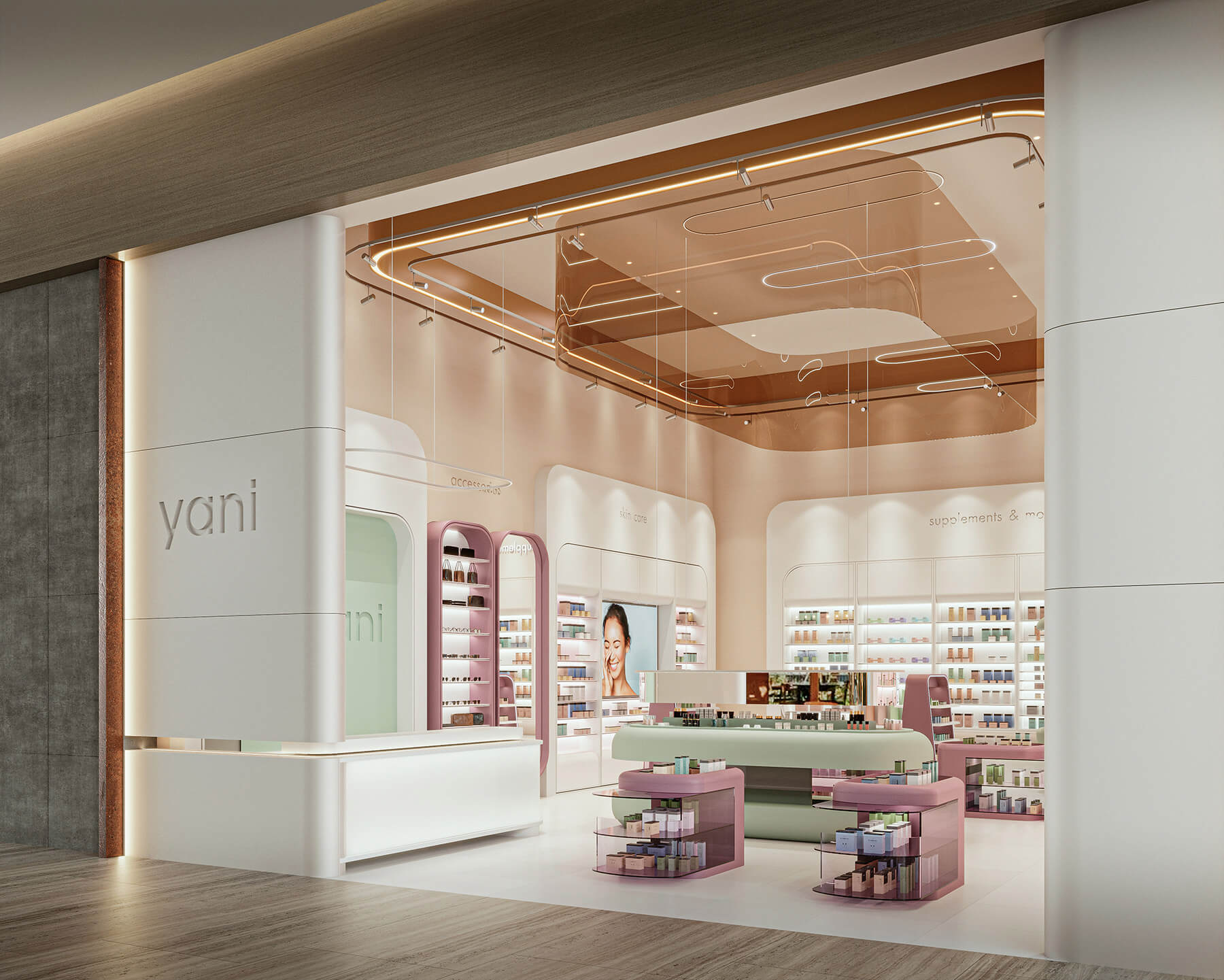 Modern living room with large windows overlooking trees