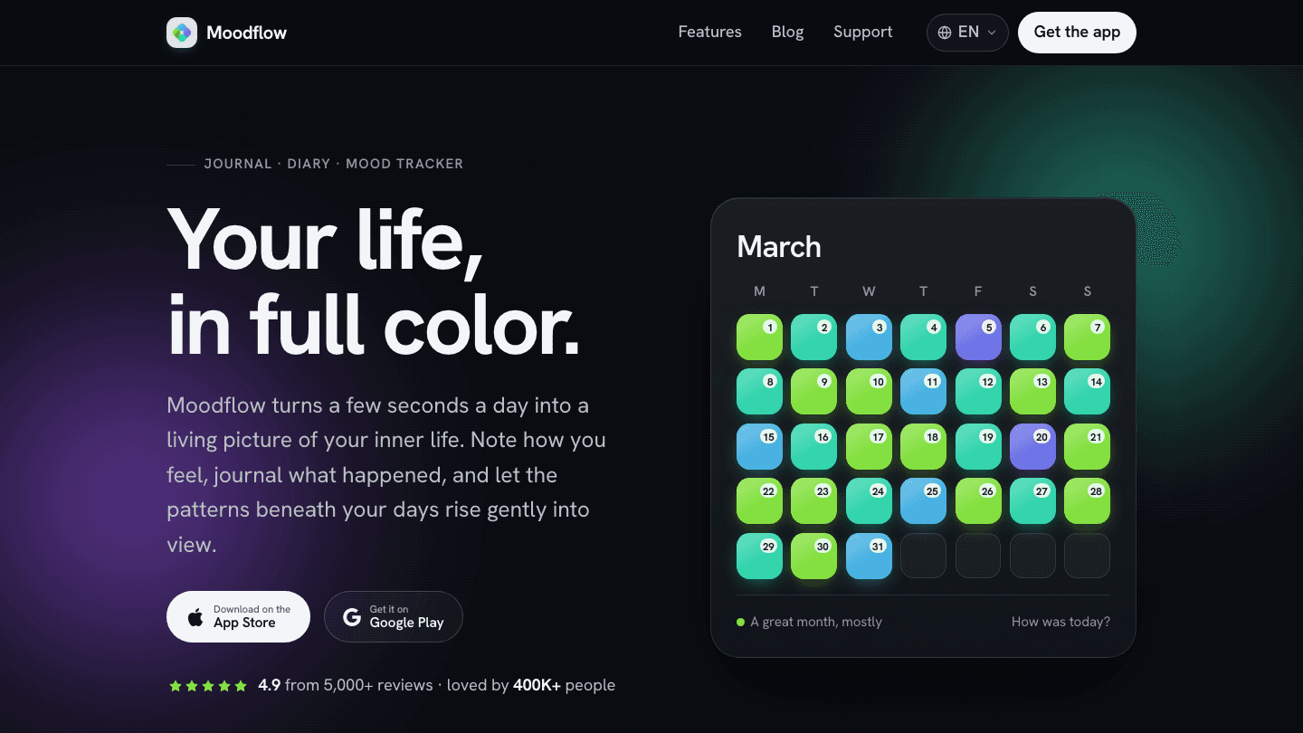 Moodflow mood tracker app screenshot