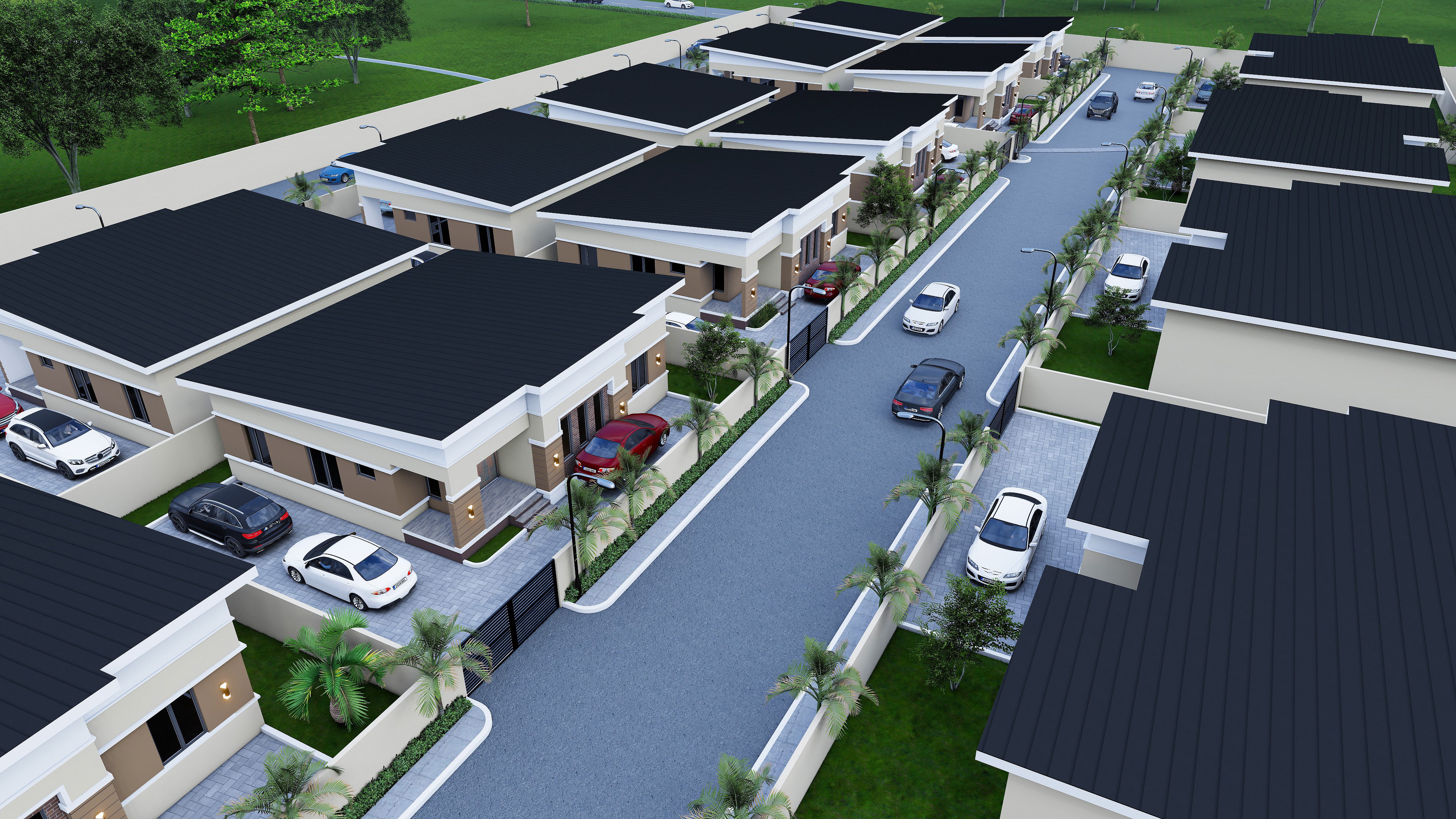 Colorful old buildings with arched doorways and cobblestone street