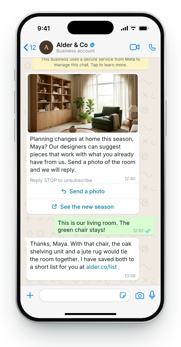 A designer's suggestion, by reply: WhatsApp win-back message on an iPhone