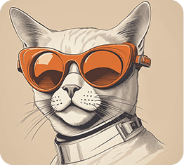 Cat with glasses in retro sci-fi style