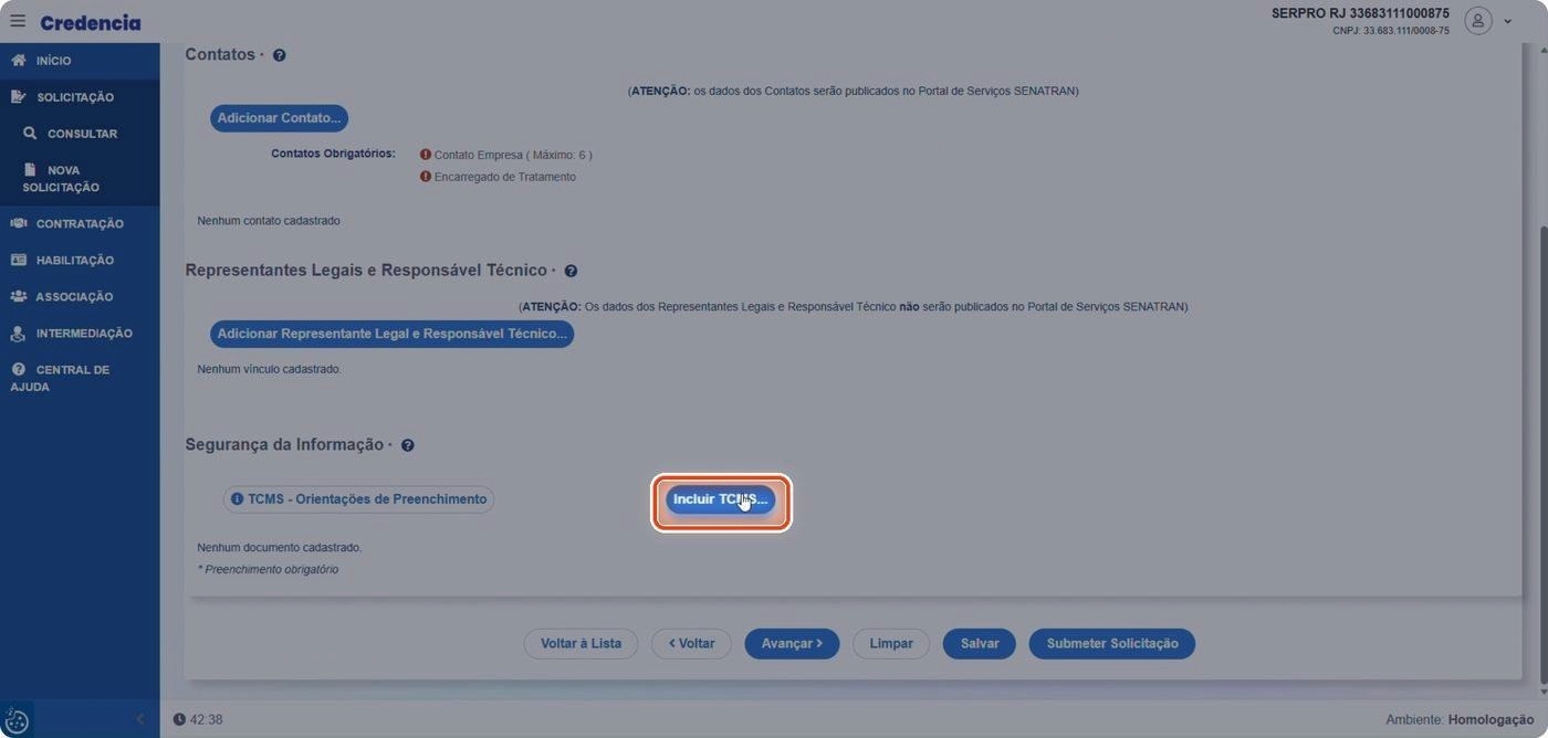 Captura de tela de referência do Credencia para Passo 5 — Incluir o termo de compromisso de sigilo. Contexto: 29 — Colaboradores.
