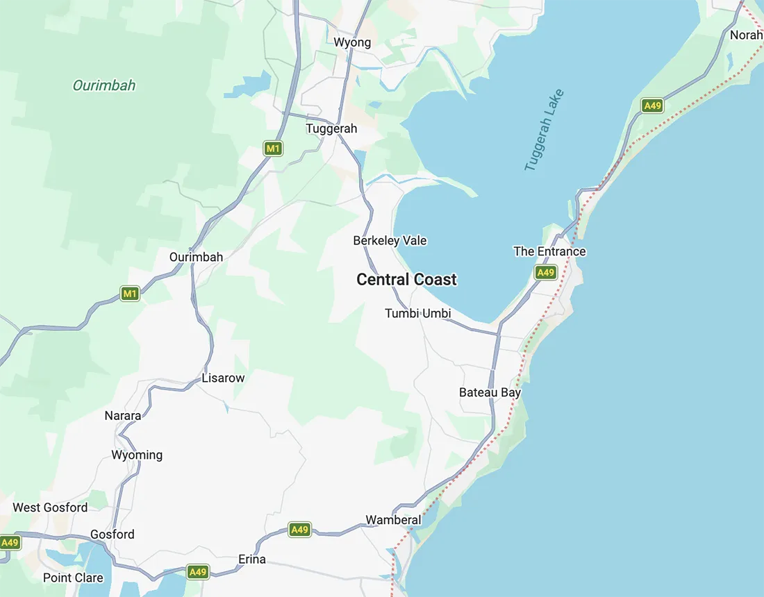 Map of the Central Coast of NSW
